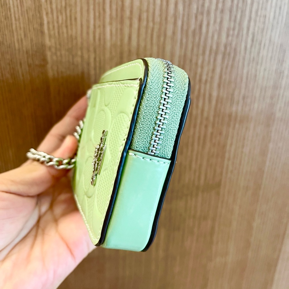 Coach Mint Green Zip Card Case with Chain - Picture 6 of 7